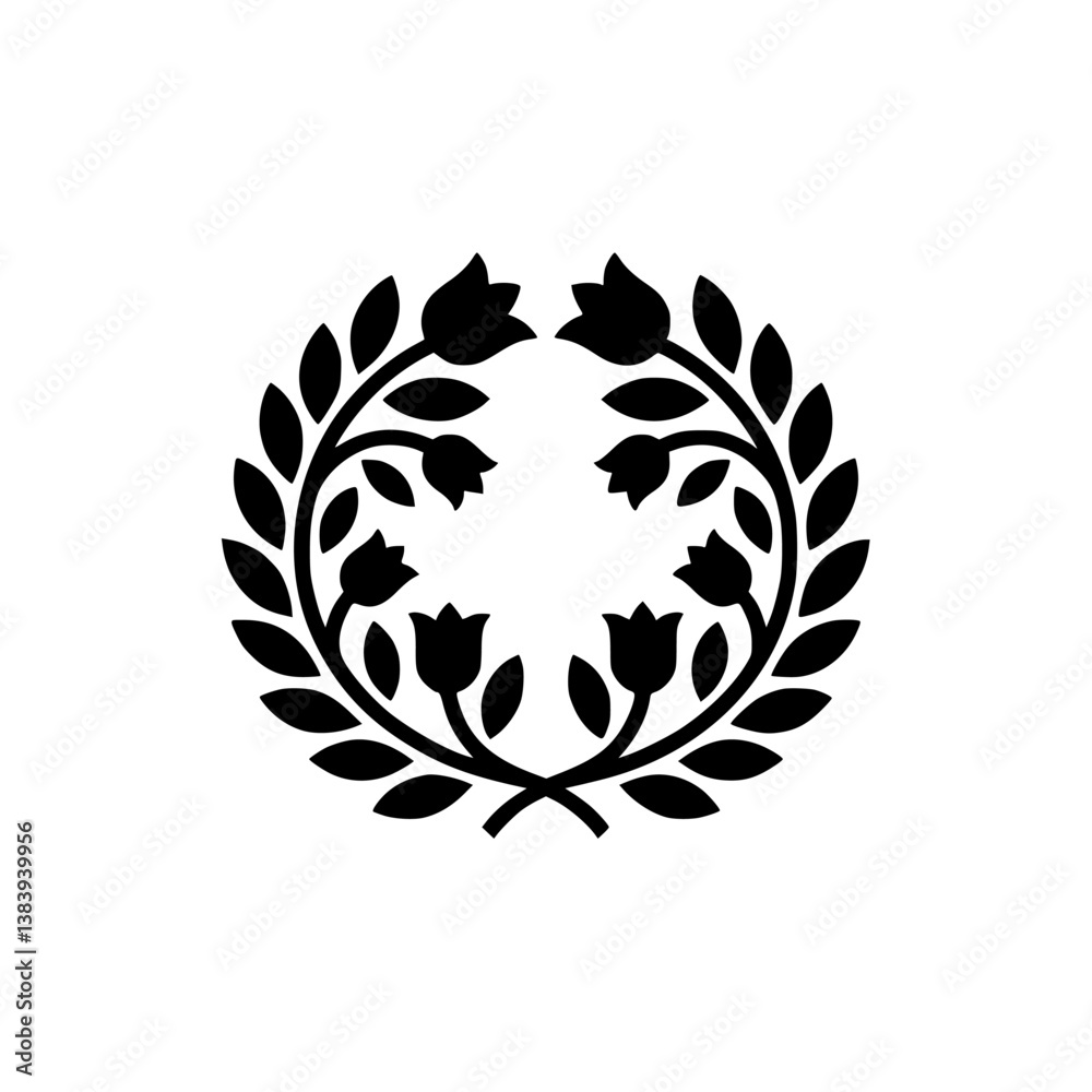 Obraz premium Elegant Floral Wreath Silhouette on Light Background
