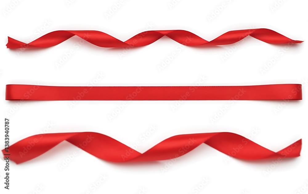 Long Red Satin Ribbon with Curled Edge isolated