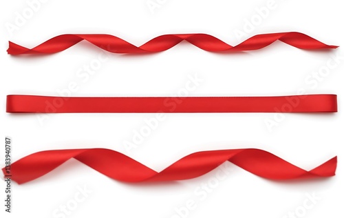 Obraz na płótnie Long Red Satin Ribbon with Curled Edge isolated w salonie