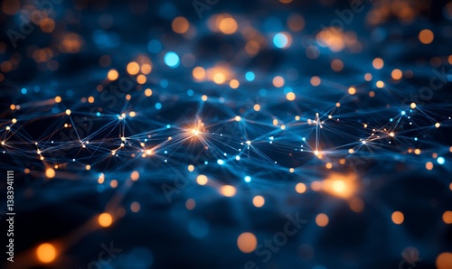 abstract network of interconnected glowing nodes, representing the digital world, and interconnected data