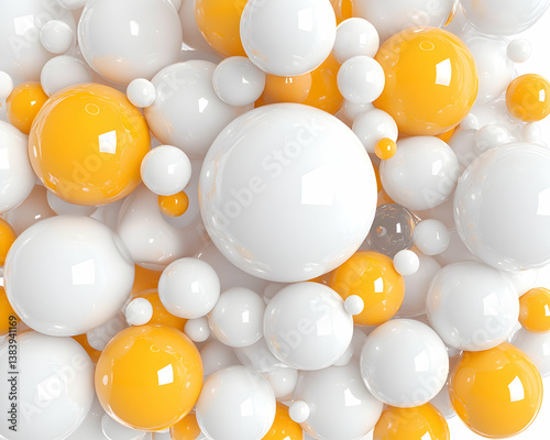 Abstract background of glossy white and orange spheres