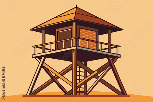 Watchtower silhouette icon, vector illustration of a silhouette watchtower on a hill with a winding path, suitable for outdoor and adventure designs.
