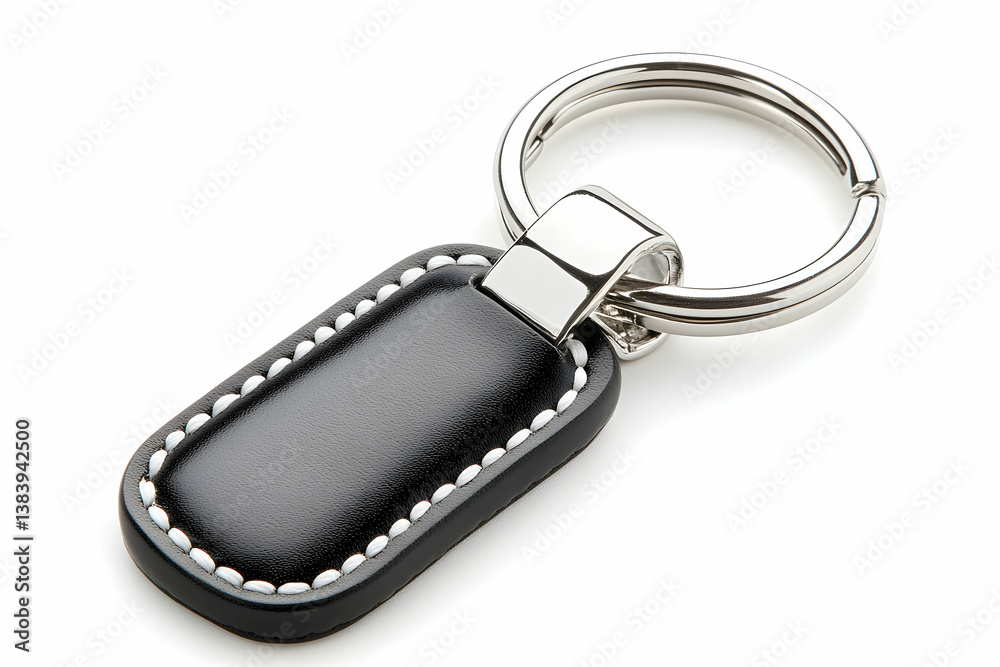 Black leather key ring with silver metal loop Black leather key ring with silver metal loop