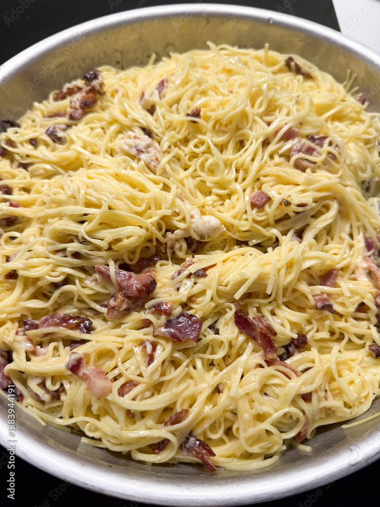Indulge in our Delicious Carbonara Pasta featuring Crispy Bacon, a true delight for food lovers Indulge in our Delicious Carbonara Pasta featuring Crispy Bacon, a true delight for food lovers