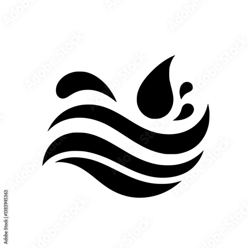 Black and White Water Wave Logo, Abstract Design for Eco and Wellness