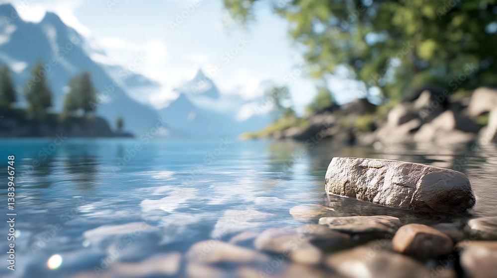 Fototapeta premium Serene Alpine Lake with Clear Water and Rocks