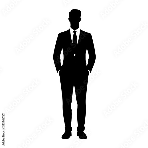 Vector Standing businessmanSilhouette Front View Formal Suit Relaxed Posture Hands in Pockets
