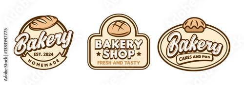 Bakery shop logo sign badge vector bundle. Bakery logo vintage design vector illustration template icon set collection.