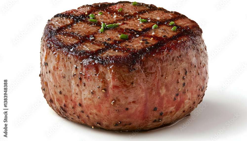 Grilled beef fillet steak, seasoned and seared to perfection, isolated on white Grilled beef fillet steak, seasoned and seared to perfection, isolated on white