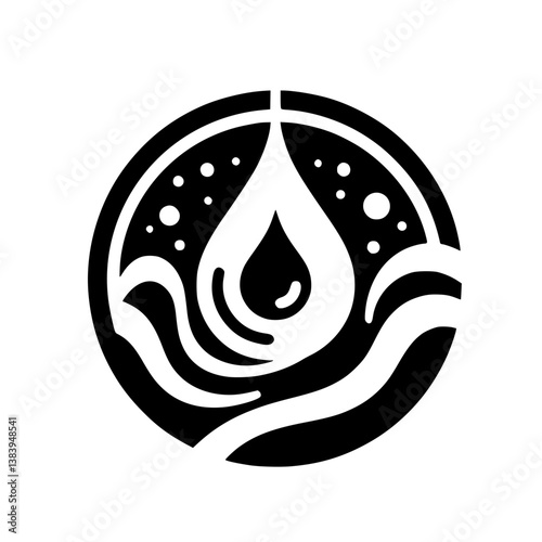 Abstract Black & White Water Drop Logo: Clean Design, Environmental Theme