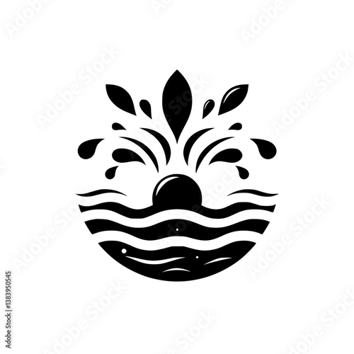 Abstract Water Fountain Logo - Black & White, Modern Design