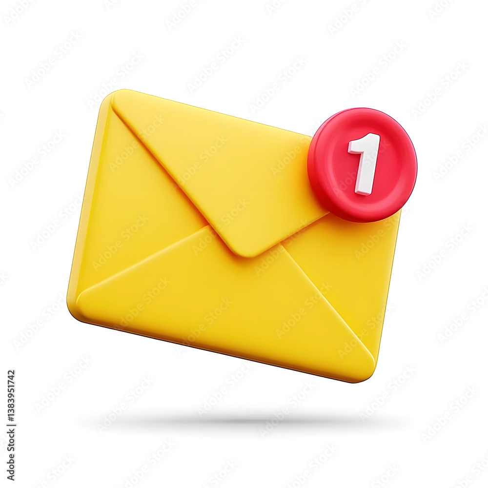 3d yellow envelope with a red notification 3d yellow envelope with a red notification