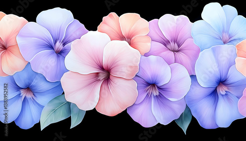 Pastel flower border, seamless design, watercolor style