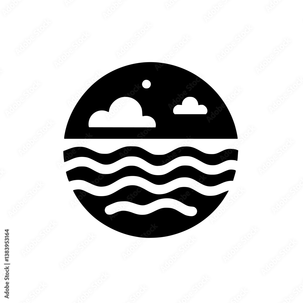 Fototapeta premium Abstract Seaside Icon: Clouds, Waves, Minimalist Design