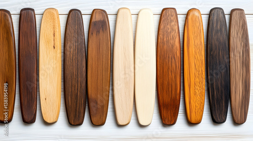Row of various wood types, showcasing diverse colors and grains