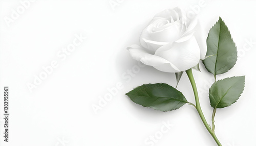 Single white rose on white background