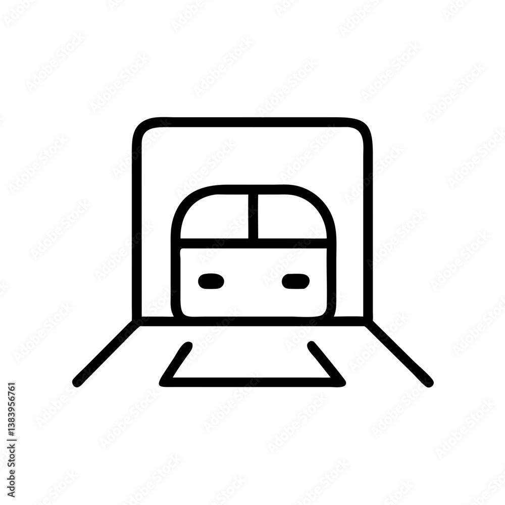 Subway train entering tunnel icon in minimalist black outline style Subway train entering tunnel icon in minimalist black outline style