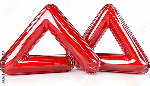 Two glossy red triangular shapes on white background