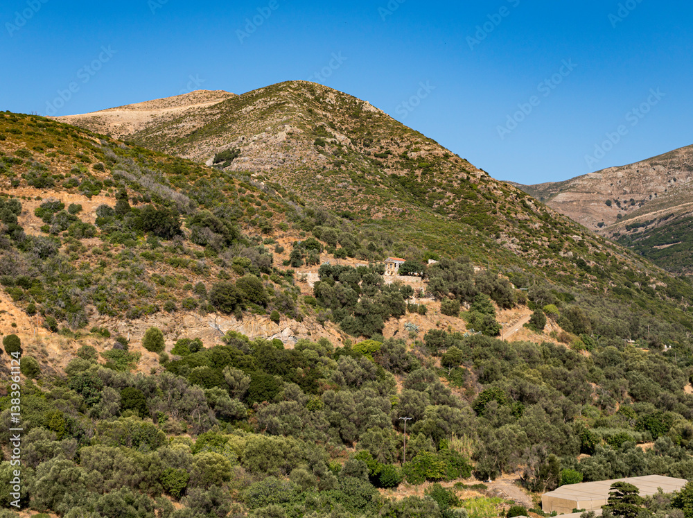 Obraz premium Mountainous landscape covered with sparse flora in Mediterranean region