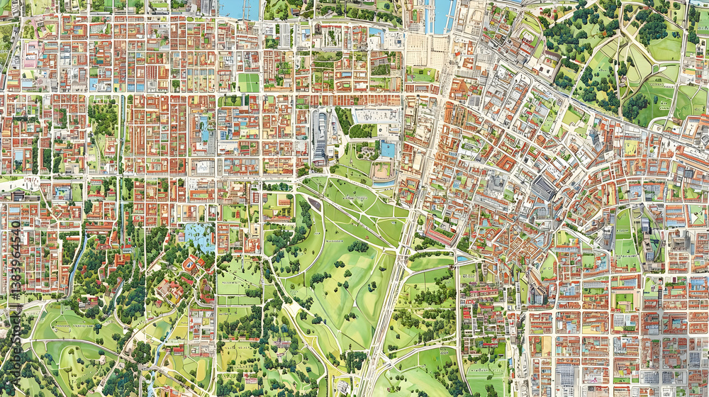 Fototapeta premium Detailed Cityscape Map With Vibrant Colors