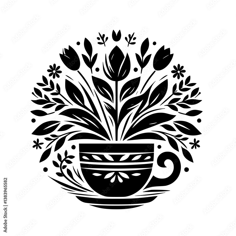 Decorative Black Floral Arrangement in a Cup - Minimalist Design