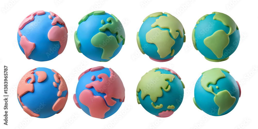 Colorful Model Earth Globes Crafted from Playful Soft Material, isolated on transparent background Colorful Model Earth Globes Crafted from Playful Soft Material, isolated on transparent background