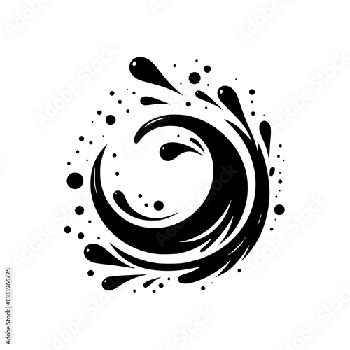 Abstract Black & White Water Splash Design, Minimalist, Vector