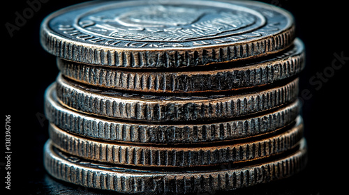 Closeup shot of shiny nickel ore coin, showcasing its round shape and silver color, symbolizing wealth, value, and the raw beauty of natural metals in their rough form.

