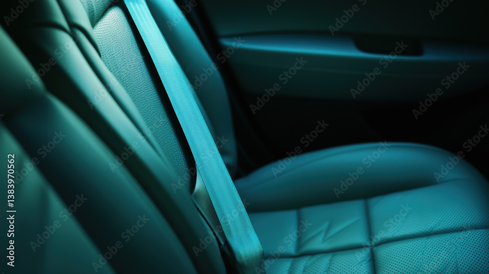Obraz premium Empty car seat with a single seatbelt buckled: A stark reminder of the importance of safety. 