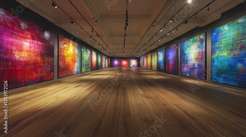 Obraz na płótnie Vibrant Art Gallery Interior with Colorful Abstract Paintings w salonie