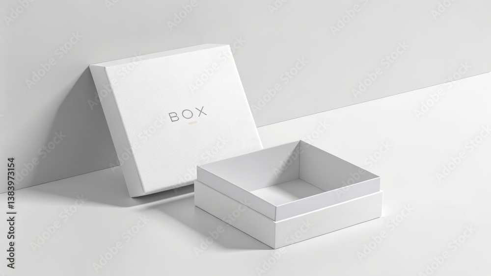 A minimalist white gift box, subtly textured, sits open, promising an elegant and understated surprise; clean lines and soft light enhance its simple beauty. A minimalist white gift box, subtly textured, sits open, promising an elegant and understated surprise; clean lines and soft light enhance its simple beauty.