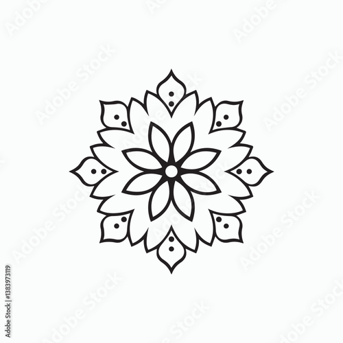 Easy Floral Mandala Coloring Page for Mindfulness and Relaxation Hand-Drawn Floral Mandala Line Art. a decorative ornament