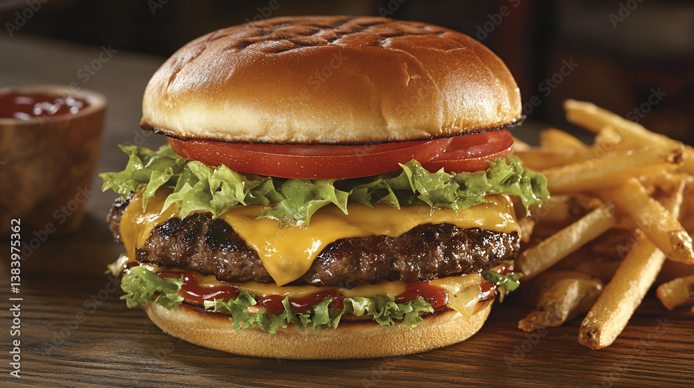 Classic cheeseburger with fries Classic cheeseburger with fries