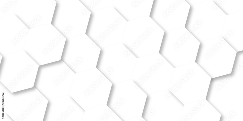 Fototapeta premium Minimalistic abstract background with hexagonal lines in light. abstract geometric science technology with template background. Modern white hexagon futuristic wallpaper. Hexagon mesh cell texture. 