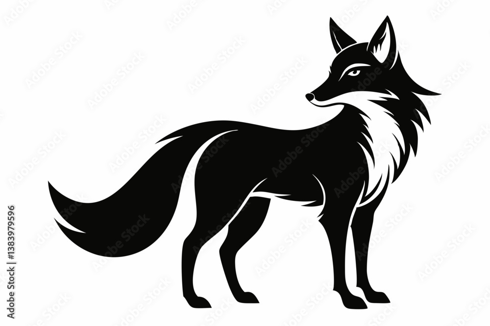Fototapeta premium fox silhouette line art vector illustration with a white background