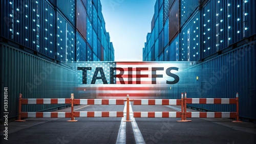 Reciprocal Tariffs. Import Tariffs USA 2025 Commercial barriers with shipping containers and a 