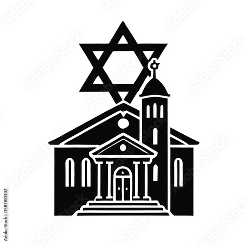 Synagogue Silhouette with Star of David