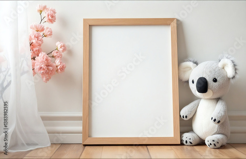 frame mockup kids and plush koala