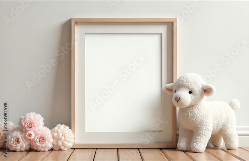 frame mockup with sheep plush
