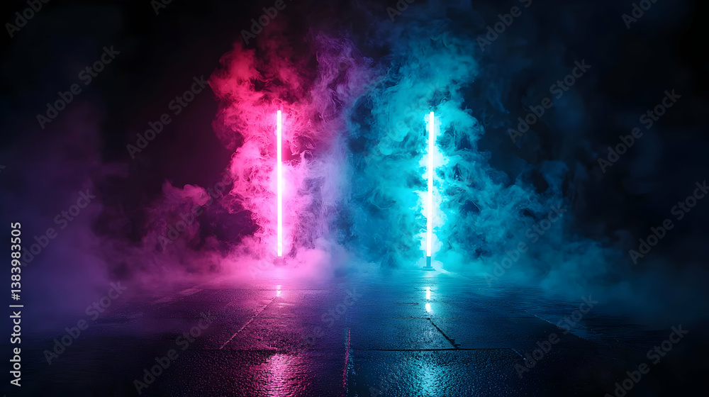Fototapeta premium Neon Lights Pink And Blue Smoke Dark Background