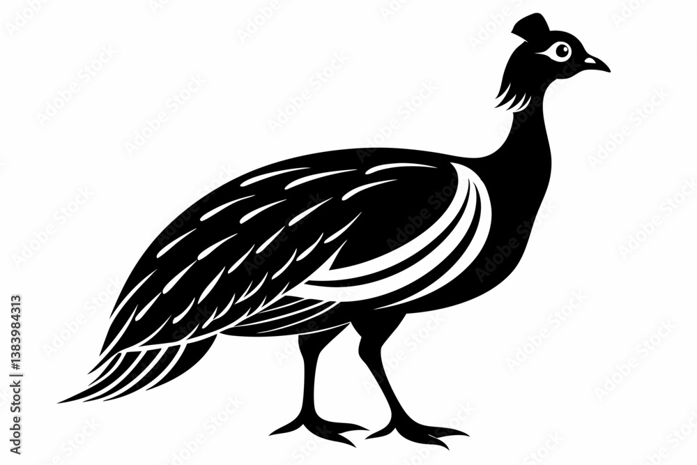 Fototapeta premium guineafowl silhouette line art vector illustration with a white background