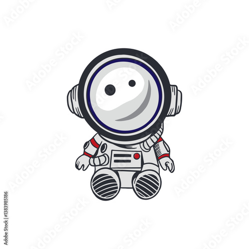 Cosmonaut sitting. Hand drawn vector illustration. For Cosmonautics Day cards, invitations, large banners, posters, covers, childrens games, stickers.