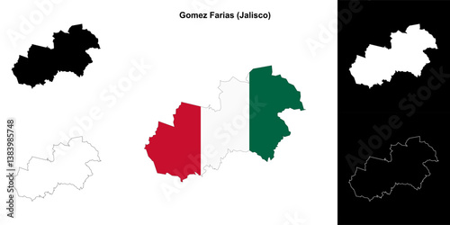 Gomez Farias municipality (Jalisco) outline map set