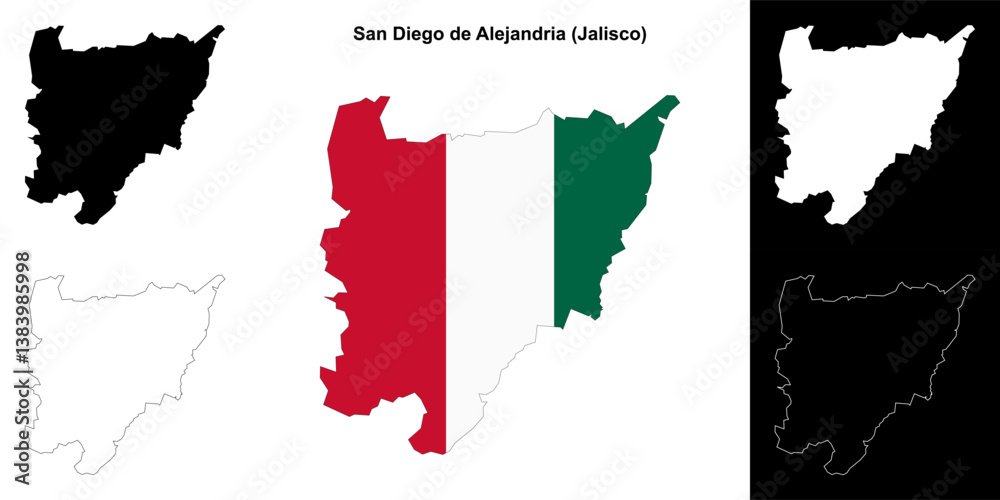 Fototapeta premium San Diego de Alejandria municipality (Jalisco) outline map set