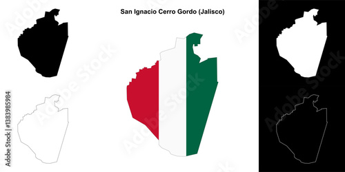 San Ignacio Cerro Gordo municipality (Jalisco) outline map set