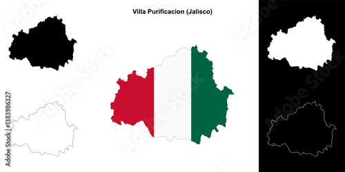 Villa Purificacion municipality (Jalisco) outline map set