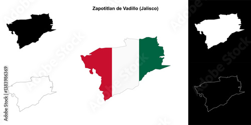 Zapotitlan de Vadillo municipality (Jalisco) outline map set