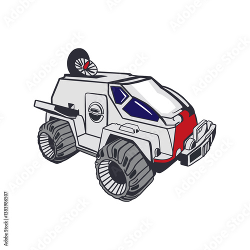 Space car, Mars rover. Transport moving on the surface of planets and the moon. Hand drawn vector illustration. Cosmonautics Day cards, invitations, large banners, posters, covers, stickers.