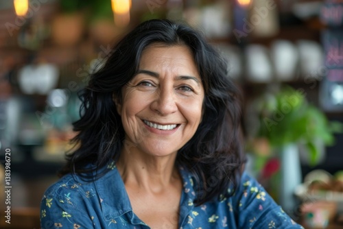 Portrait of a smiling middle aged Hispanic woman small business owner