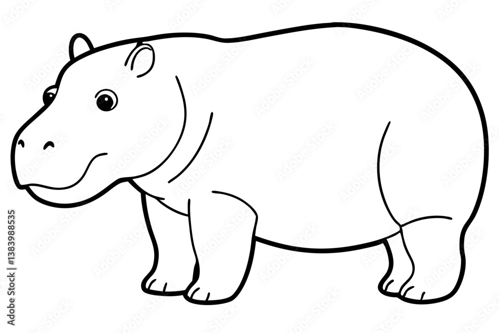 Fototapeta premium hippopotamus silhouette line art vector illustration with a white background